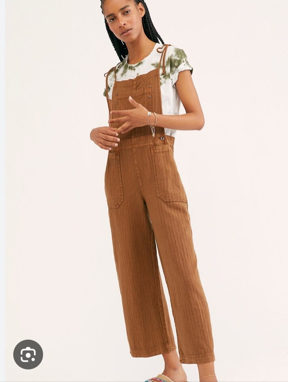 Free People Linen Blend Natural Sights Overalls Size L